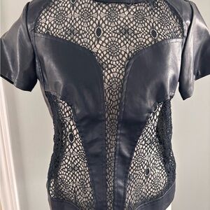 Black Lace and Vegan Leather Top